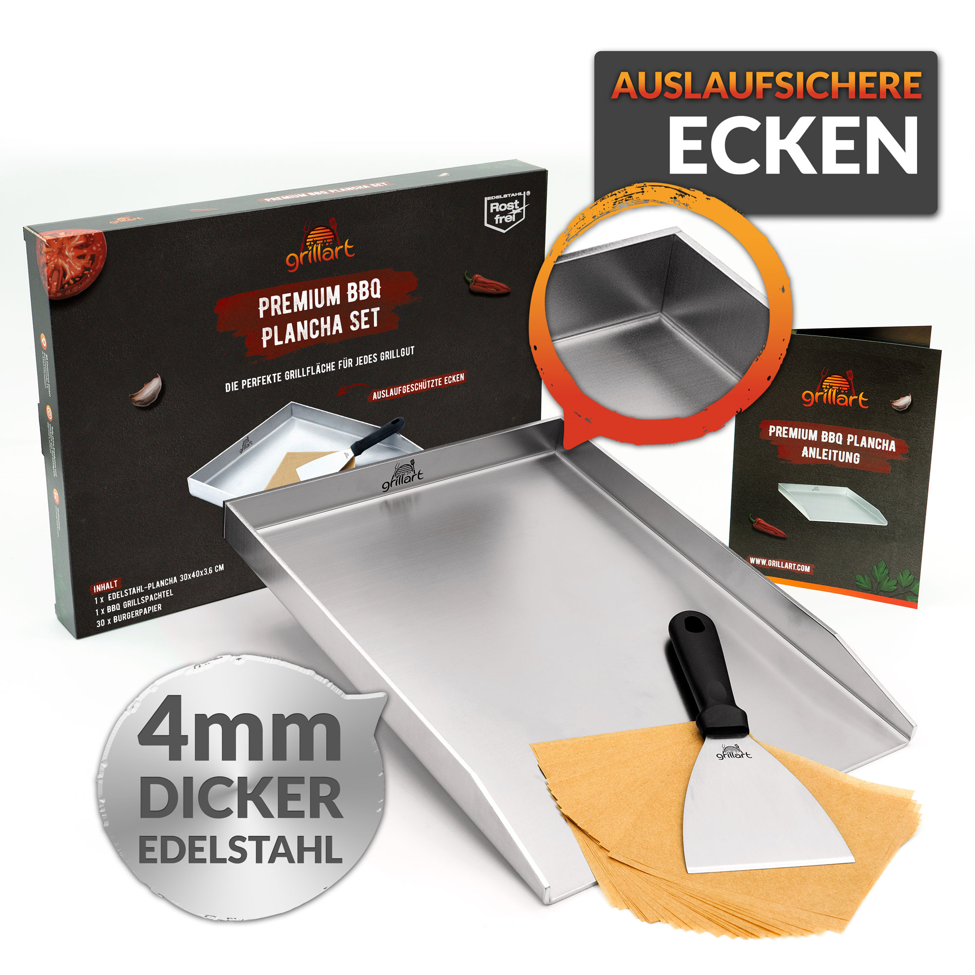 grillart Premium Plancha Grillplatte aus Edelstahl